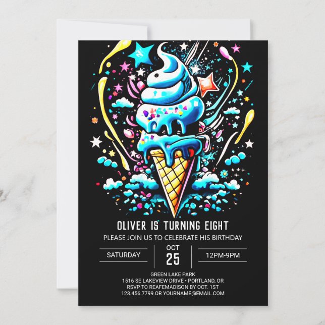 Bohemian Boys Modern Boy Ice Cream Birthday Invitation (Front)