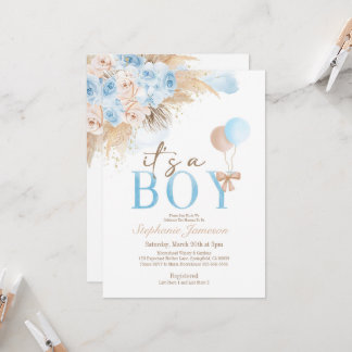 Bohemian Boy's Pampas Grass Baby Shower Invitation