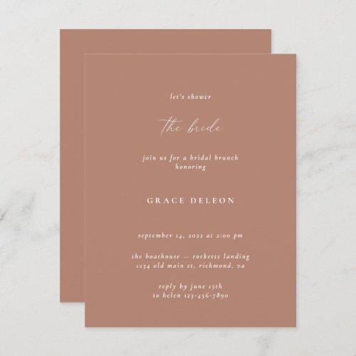 Bohemian Brandy Rose Minimalist Bridal Shower  Invitation