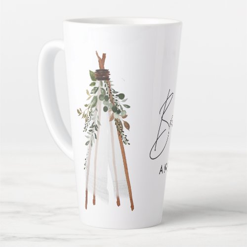 Bohemian bride to be teepee botanical contemporary latte mug
