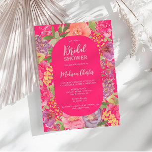 Bohemian bright floral arch script bridal shower invitation