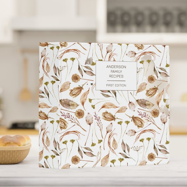 Bohemian Brown & White Floral Recipe  3 Ring Binder (Creator Uploaded)