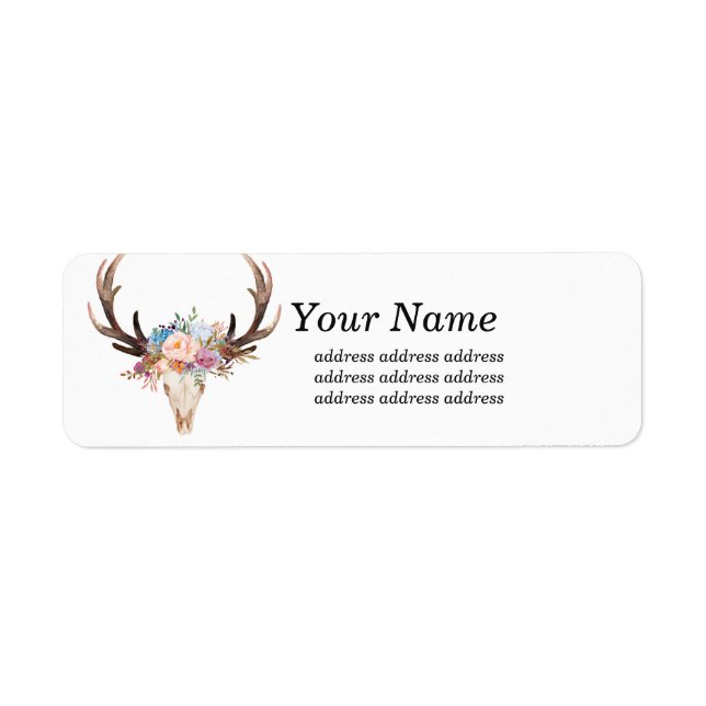 bohemian, bull skull, antler, boho floral label (Front)