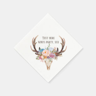 bohemian, bull skull, antler,  flowers, boho napkins