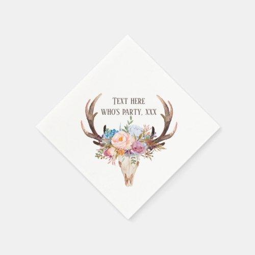 bohemian bull skull antler  flowers boho napkins