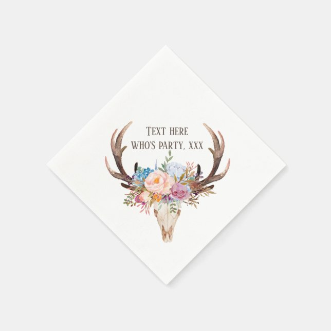 bohemian, bull skull, antler,  flowers, boho napkins (Corner)