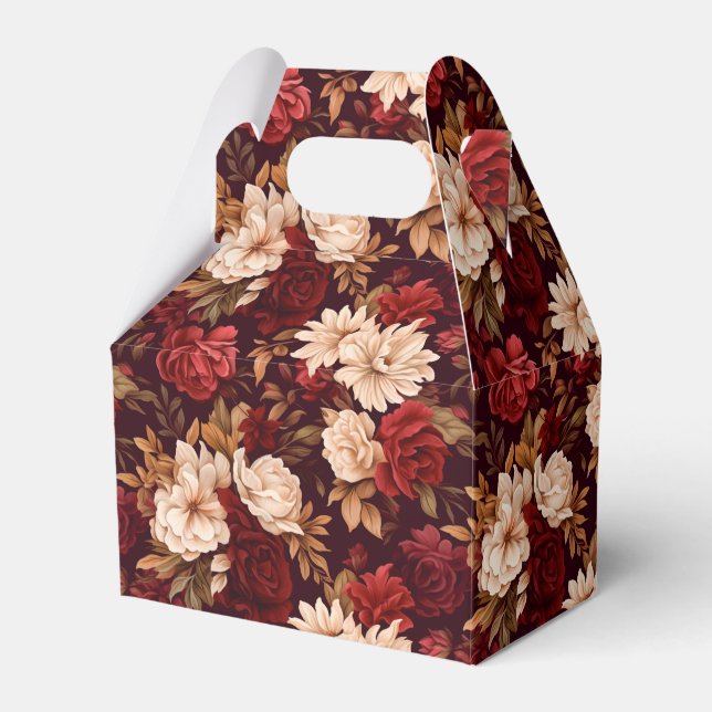 Bohemian burgundy beige flowers favor boxes (Front Side)