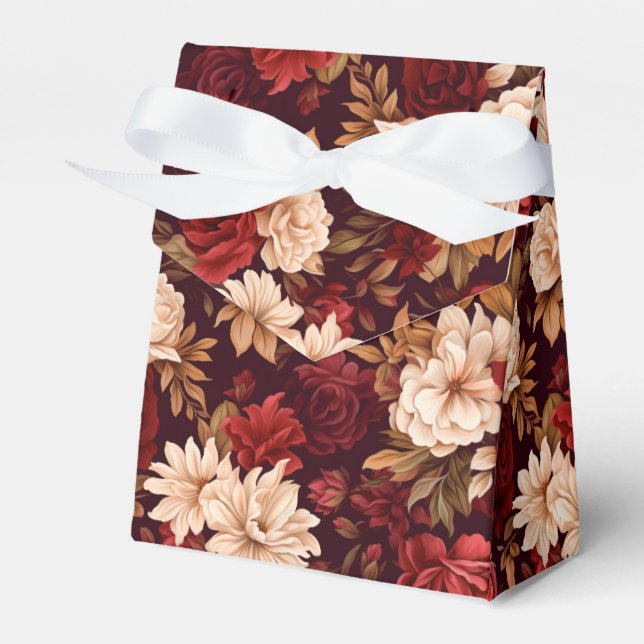 Bohemian burgundy beige flowers favor boxes (Front Side)