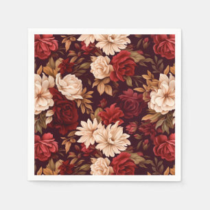 Bohemian burgundy beige flowers napkins