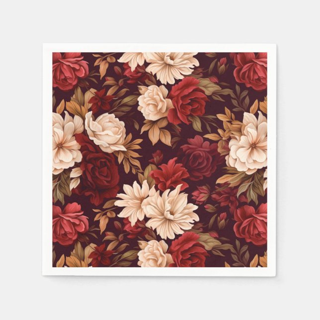 Bohemian burgundy beige flowers napkins (Front)