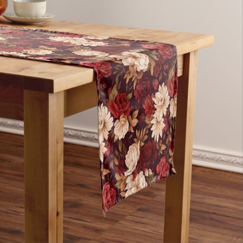 Bohemian burgundy beige flowers short table runner