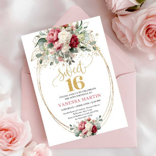 Bohemian Burgundy Blush Greenery Sweet 16 Invites