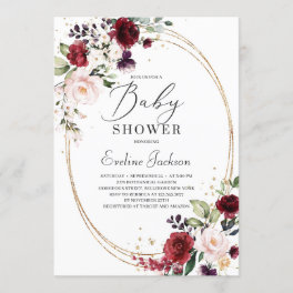 Bohemian burgundy blush pink gold baby shower invitation