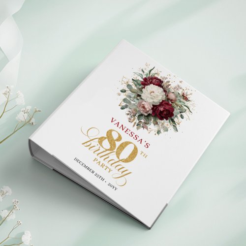 Bohemian Burgundy Floral 80th Birthday Ring Binder