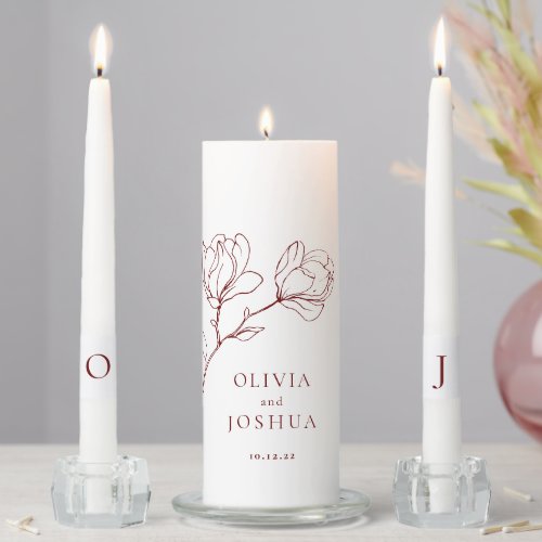 Bohemian Burgundy Floral Unity Candle Set