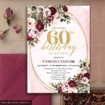 Bohemian Burgundy Gold Floral 60th Birthday Invite