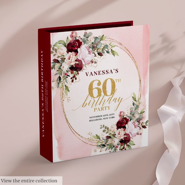 Bohemian Burgundy Gold Roses 60th Birthday Binder (Bohemian Burgundy Gold Roses 60th Birthday Binder)