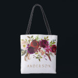 Bohemian Burgundy Marsala Watercolor Floral Tote Bag<br><div class="desc">Bohemian style Allover Print Tote Bag featuring watercolor illustration of burgundy,  Marsala,  red and pink peonies and roses with feathers accent. This is perfect for autumn | fall and winter events.  Matching items are also available.</div>