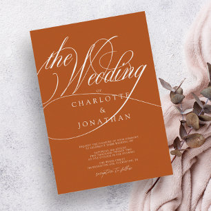 Bohemian Burnt Orange Elegant Calligraphy Wedding Invitation