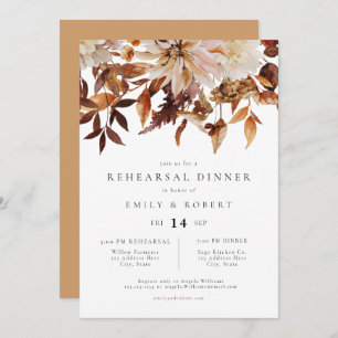Bohemian Burnt Orange Fall Floral Rehearsal Dinner Invitation