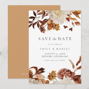 Bohemian Burnt Orange Fall Floral Save the Date Invitation