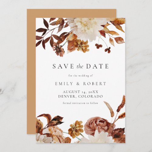 Bohemian Burnt Orange Fall Floral Save the Date Invitation