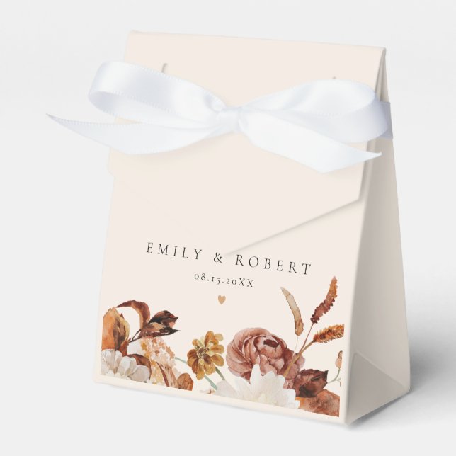 Bohemian Burnt Orange Fall Floral Wedding Favor Boxes (Front Side)