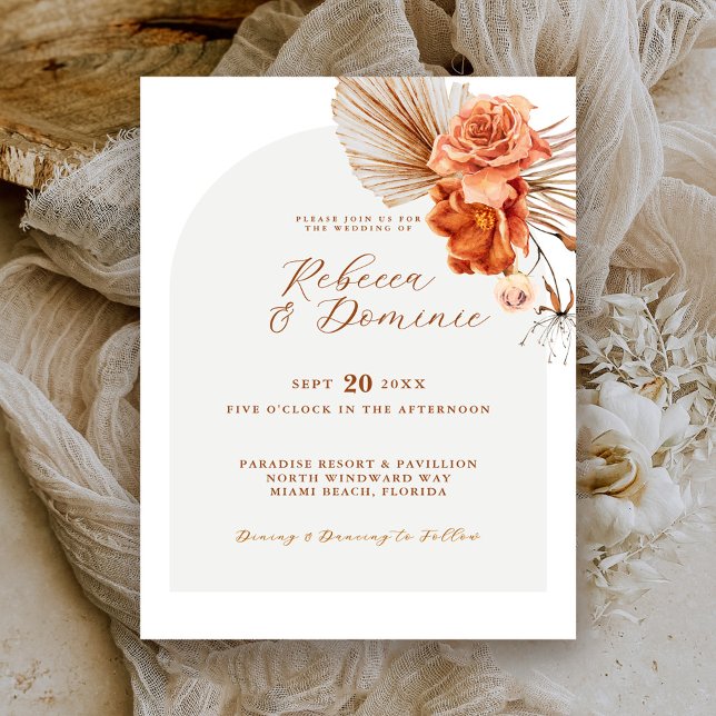 Bohemian Burnt-Orange Floral Rustic Wedding Invitation (Creator Uploaded)