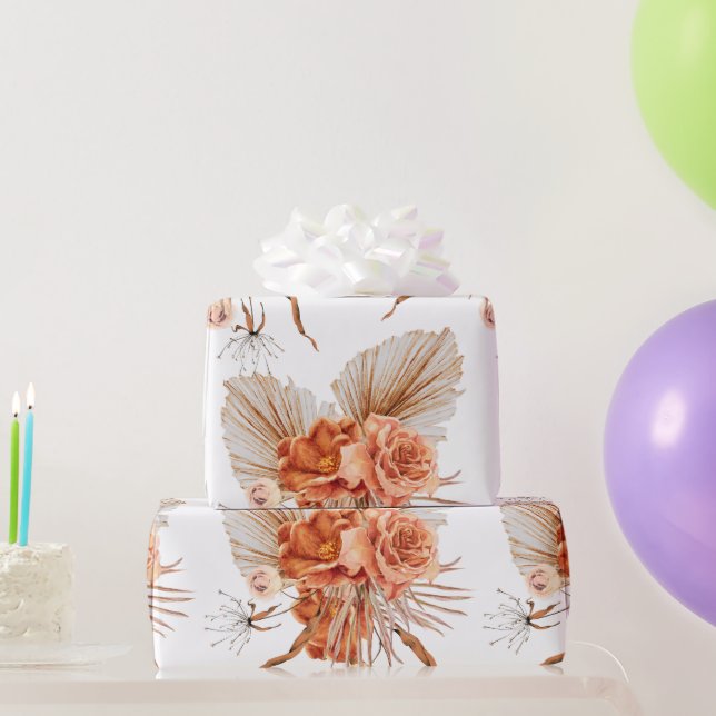 Bohemian Burnt-Orange Floral Rustic Wedding Wrapping Paper (Party Gifts)