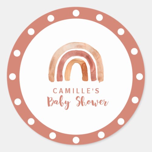 Bohemian Burnt Orange Rainbow Baby Shower  Classic Round Sticker