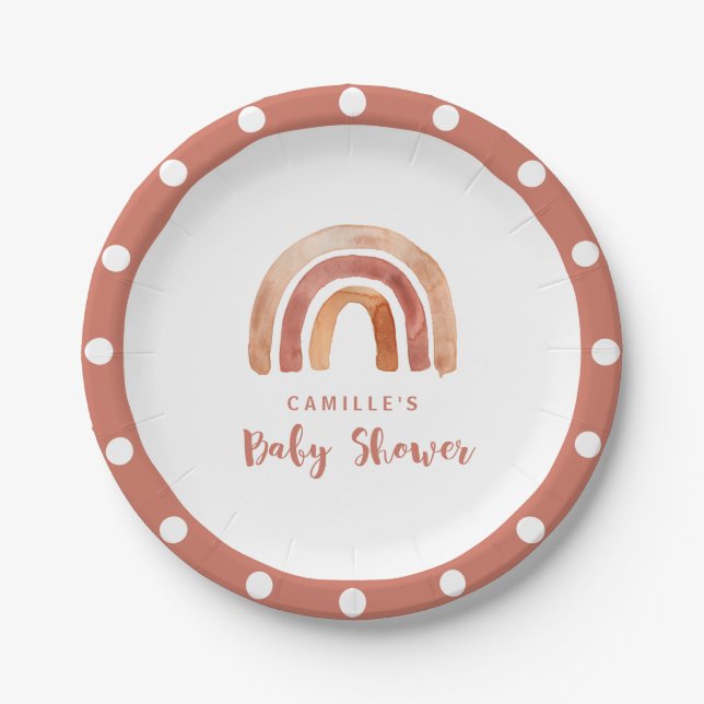 Bohemian Burnt Orange Rainbow Baby Shower  Paper Plates (Front)