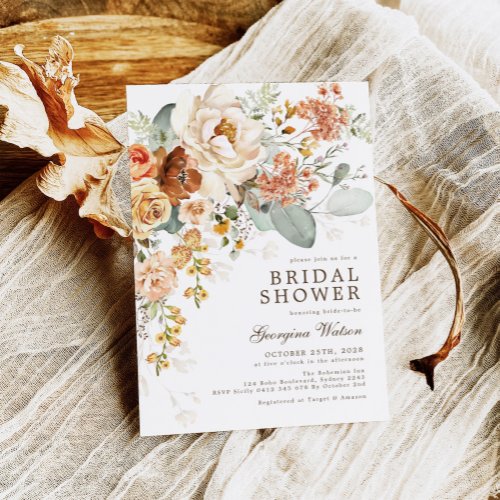 Bohemian Burnt Orange Yellow Flower Bridal Shower  Invitation