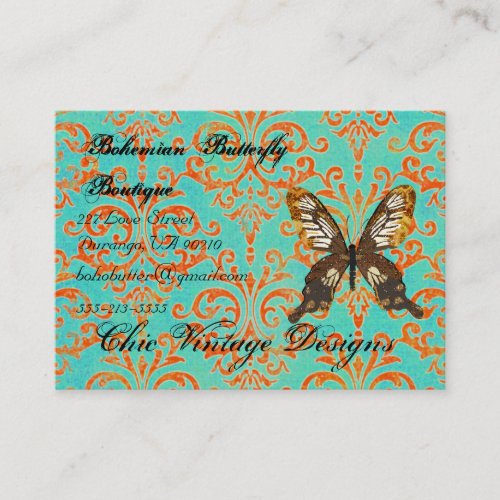 Bohemian Butterfly Boutique Turqoise &amp; Orange Dama Business Card