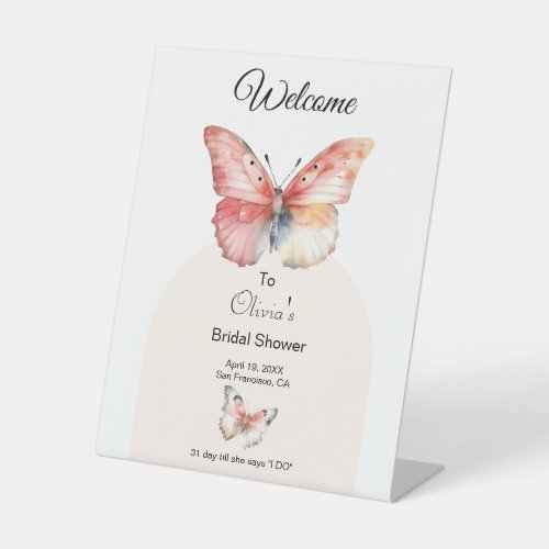 Bohemian Butterfly Bridal Shower Welcome  Pedestal Sign