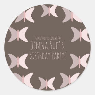Bohemian Butterfly Pastel Pink Birthday Classic Round Sticker
