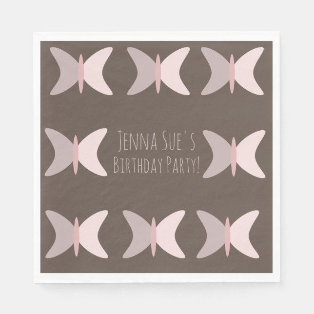 Bohemian Butterfly Pastel Pink Birthday  Napkins (Front)