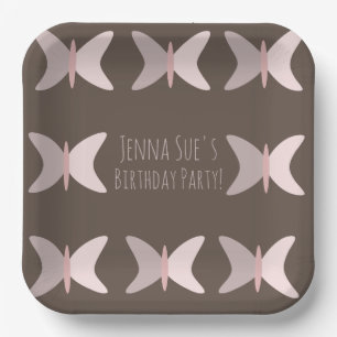 Bohemian Butterfly Pastel Pink Birthday Paper Plates