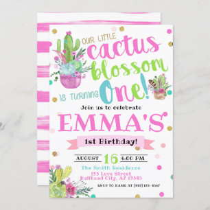 Bohemian Cactus Blossom One 1st Birthday Invitation