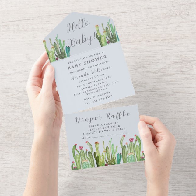 Bohemian Cactus Desert Baby Shower Gender Neutral All In One Invitation (Tearaway)