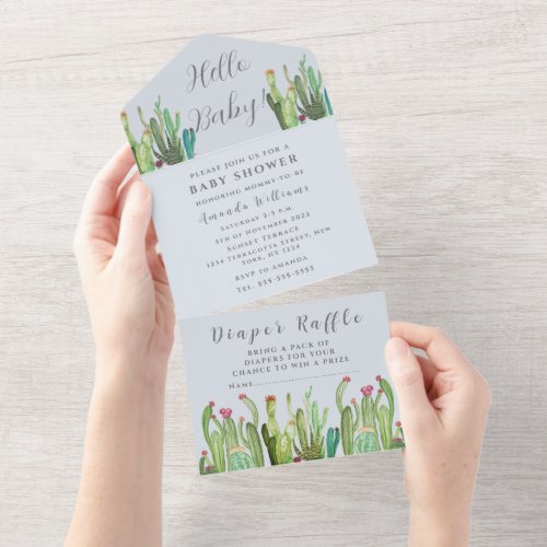 Bohemian Cactus Desert Baby Shower Gender Neutral All In One Invitation