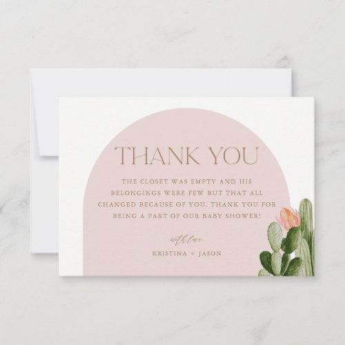 Bohemian Cactus Desert Baby Shower Thank You Card