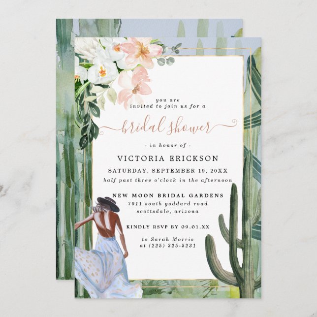 Bohemian Cactus Desert Floral Bridal Shower Invita Invitation (Front/Back)