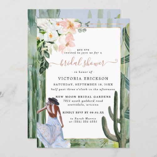 Bohemian Cactus Desert Floral Bridal Shower Invita Invitation