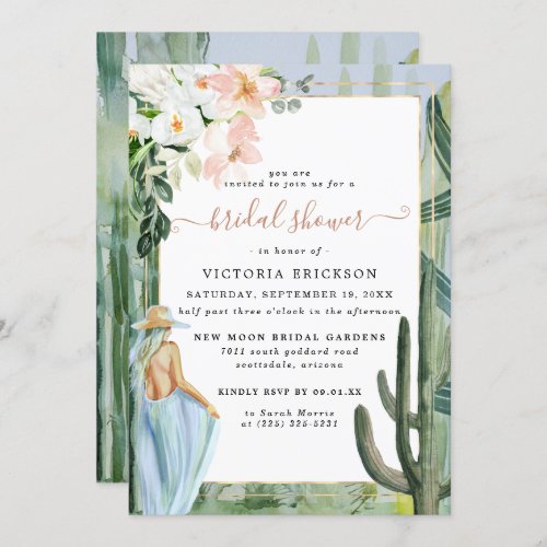 Bohemian Cactus Desert Floral Bridal Shower Invitation