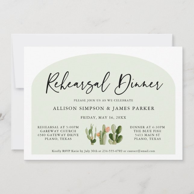 Bohemian Cactus Desert Rehearsal Dinner Invitation (Front)