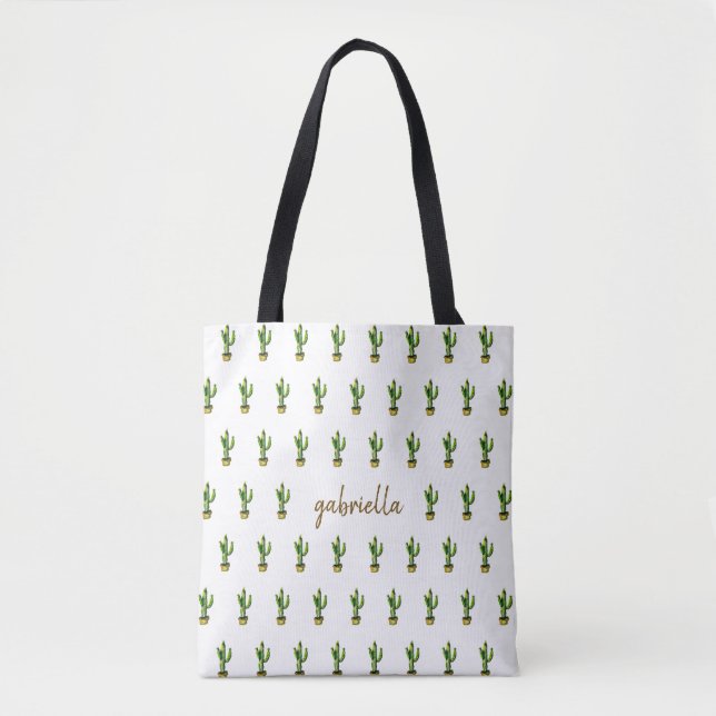 Bohemian Cactus with Name Tote Bag (Front)
