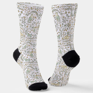 Bohemian Cat Garden Seamless Pattern Crew Socks