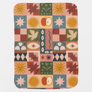 Bohemian Celestial Patchwork with Mystical Symbols Baby Blanket