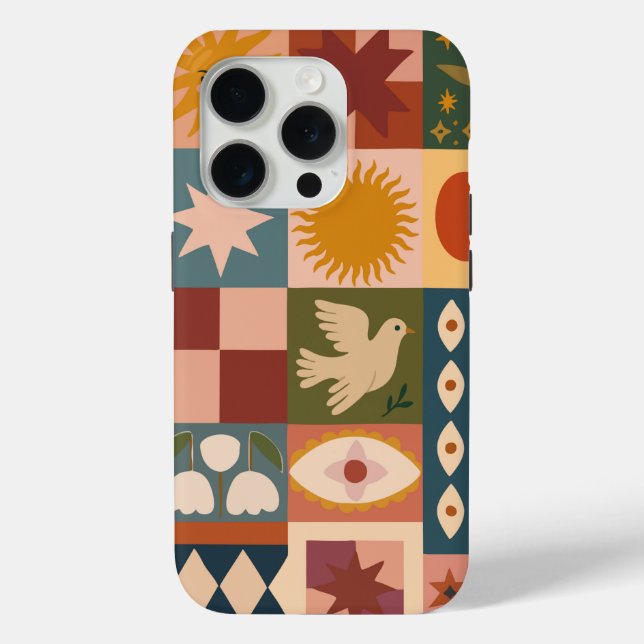 Bohemian Celestial Patchwork with Mystical Symbols Case-Mate iPhone Case (Back)