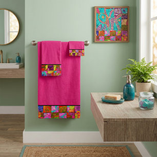 Bohemian checkered floral bath towel set